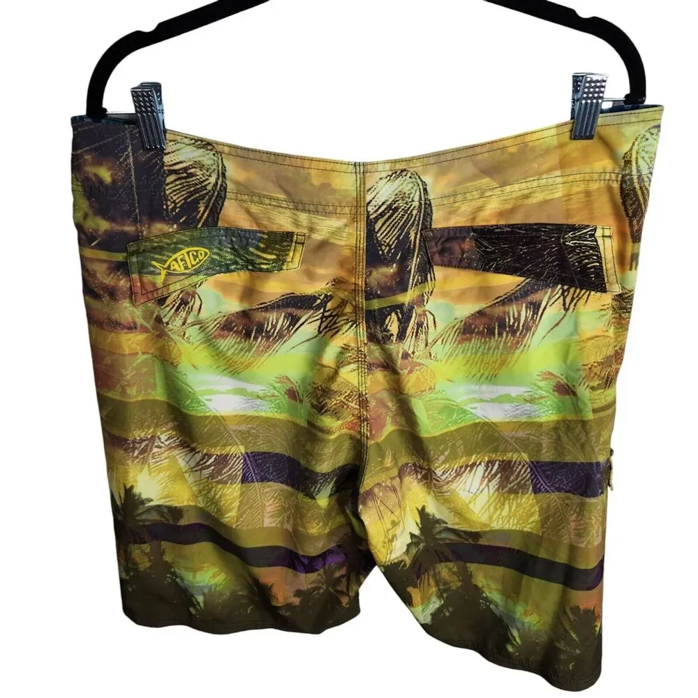 AFTCO Mens Size 36 Surf Swim Fishing Board Shorts Drawstring‎ Tropical Print 8
